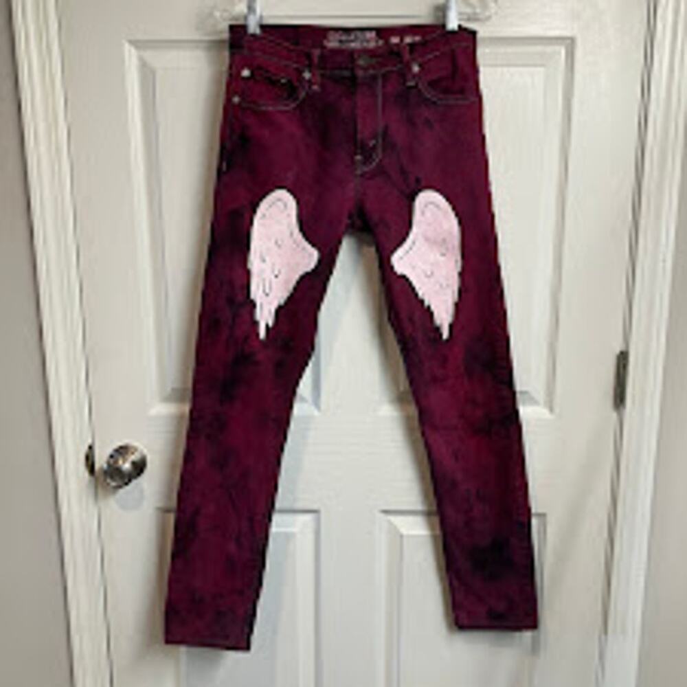 Levi's Custom Purple Black Dyed Marble Angel Wings Painted S37 Slim Jean 30x30